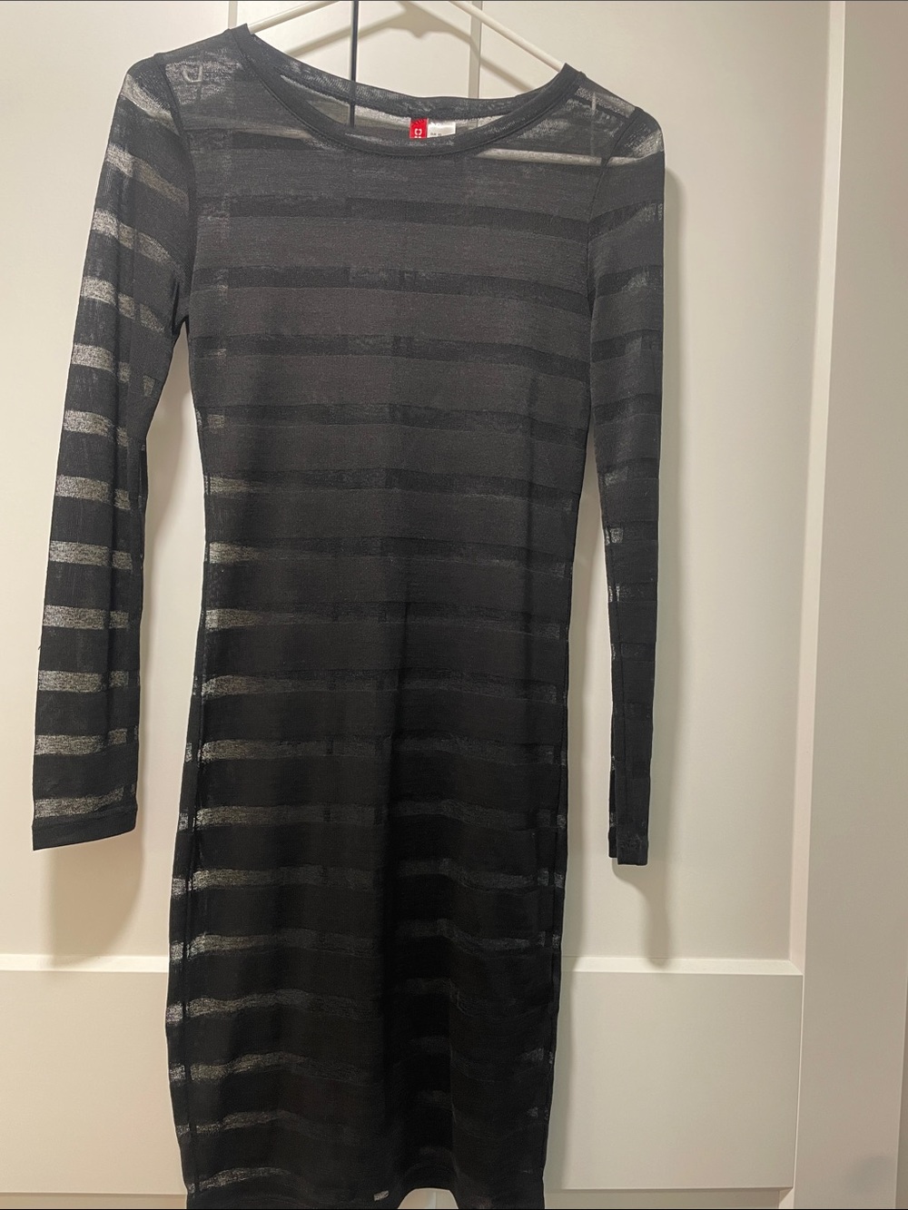 H&M Black Semi-Sheer Striped Long-Sleeve Dress